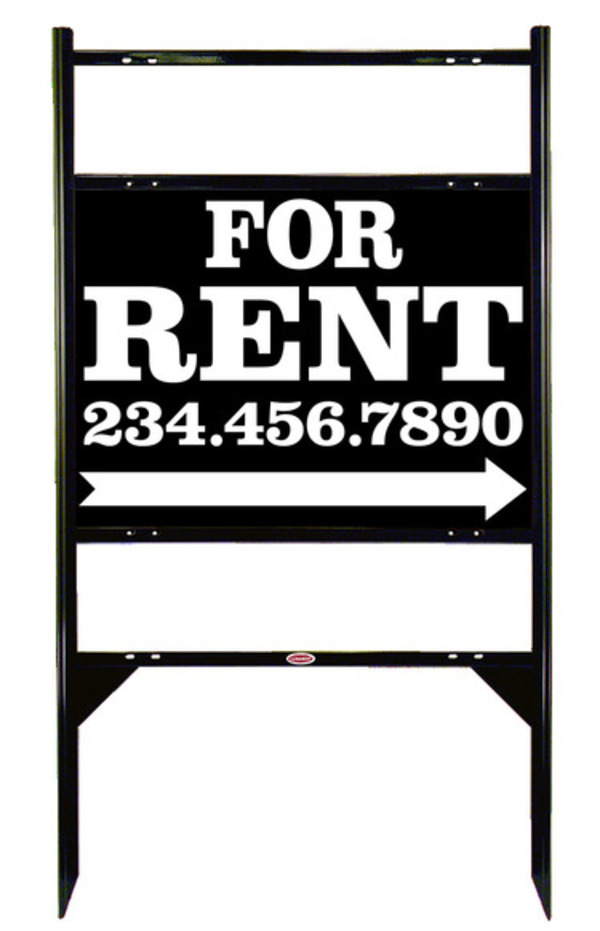 For Rent Angle Iron Sign Units with Large, Bold Text, 2 Rider Inserts, 18h x 24w, Black